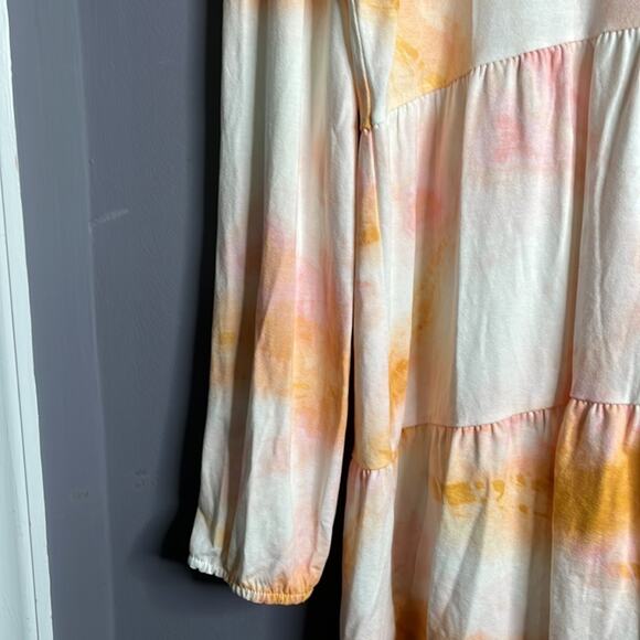New Directions Yellow and Pink Dip Dye Buttoned Tiered Top Size Large - Picture 5 of 8